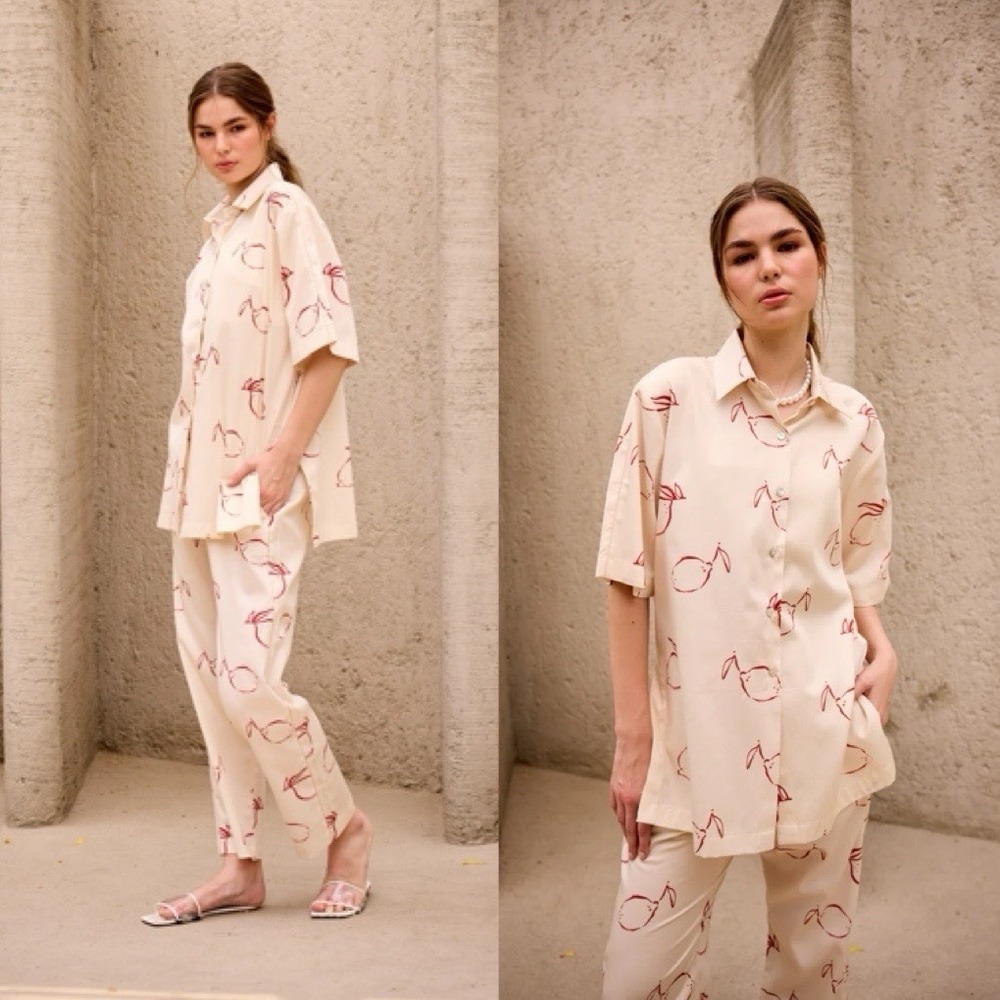 The Pink Elephant Sz XL Citron Oversized Shirt Set Resort Wear Travel Preppy
